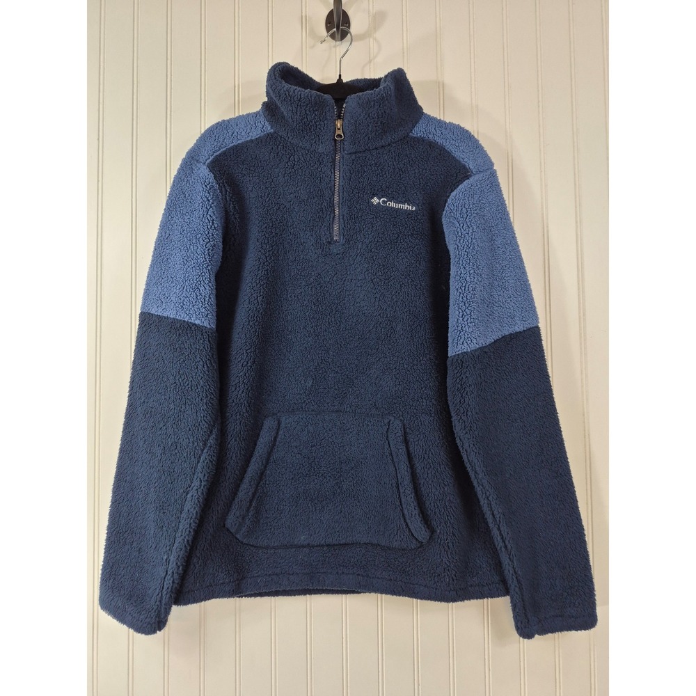 Columbia Mens Sherpa Fleece 1/4 Zip Pullover Blue XL Colorblock Outdoor Cozy